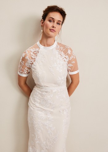 Phase Eight Poppy Embroidered Wedding Dress White Australia | NX1295730